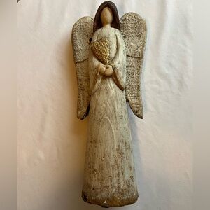 Handheld Cream Angel Figurine with Gold Heart Accent